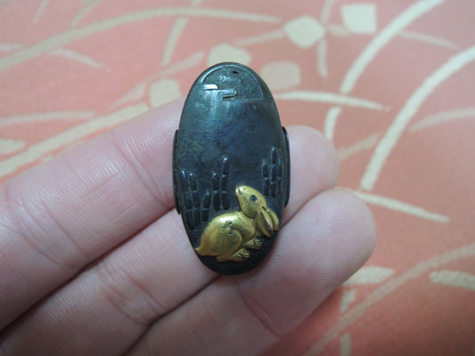 Antique Fuchikashira Japan Samurai katana Edo period Hazy moon and Rabbit Tsukiusagi no zu