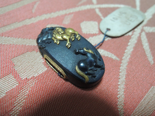 Antique Fuchikashira Japan Samurai katana Edo period A herd of horses