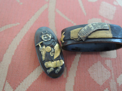 Antique Fuchi Japan Samurai katana Edo period Masked Monk and ledger book