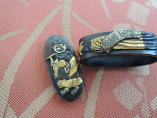 Antique Fuchi Japan Samurai katana Edo period Masked Monk and ledger book
